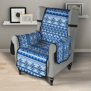 Blue Native American Aztec Pattern Print Armchair Protector