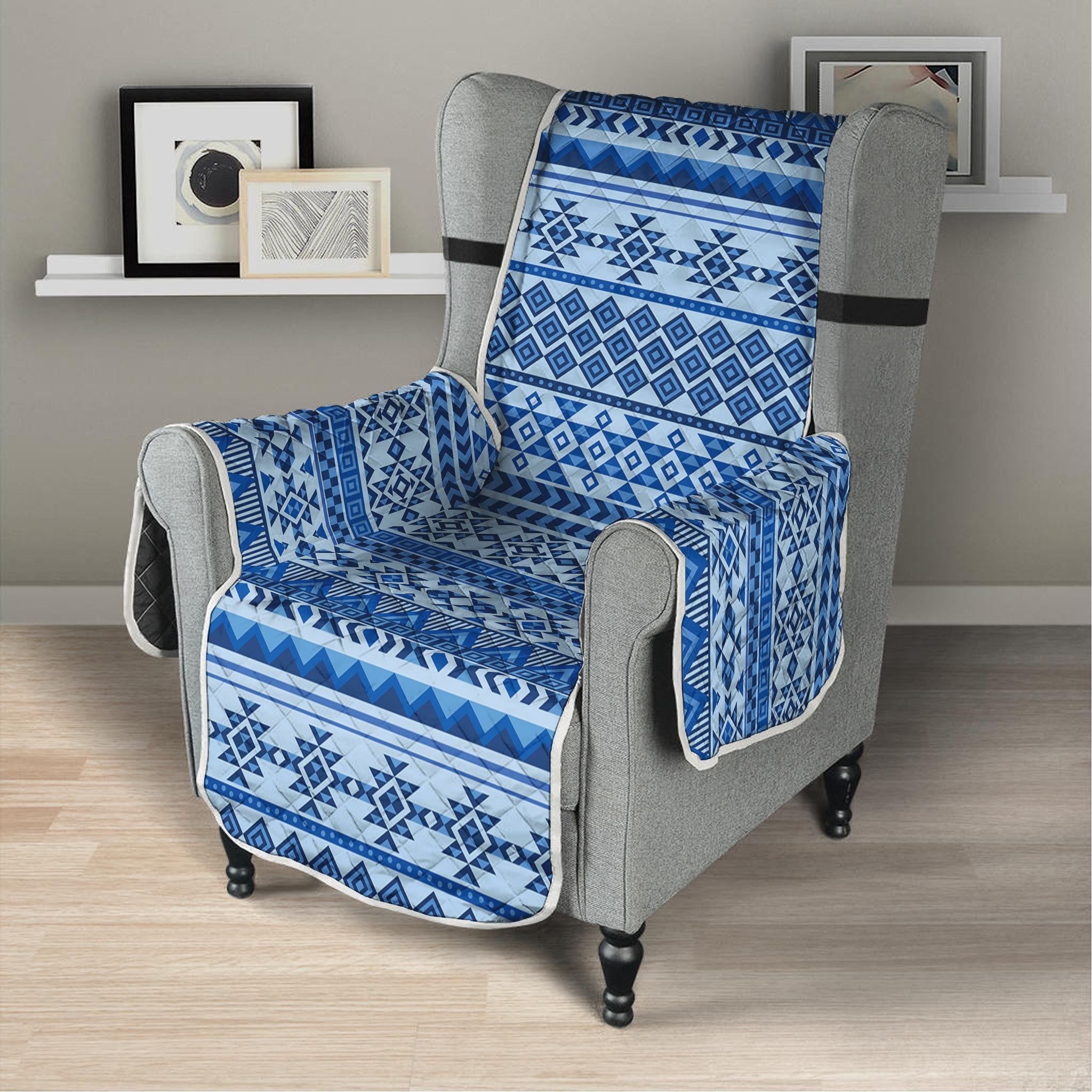 Blue Native American Aztec Pattern Print Armchair Protector