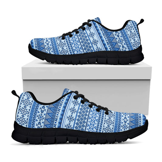 Blue Native American Aztec Pattern Print Black Sneakers