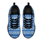 Blue Native American Aztec Pattern Print Black Sneakers