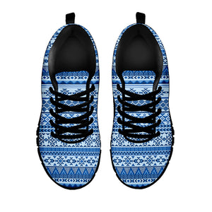 Blue Native American Aztec Pattern Print Black Sneakers