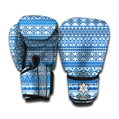 Blue Native American Aztec Pattern Print Boxing Gloves