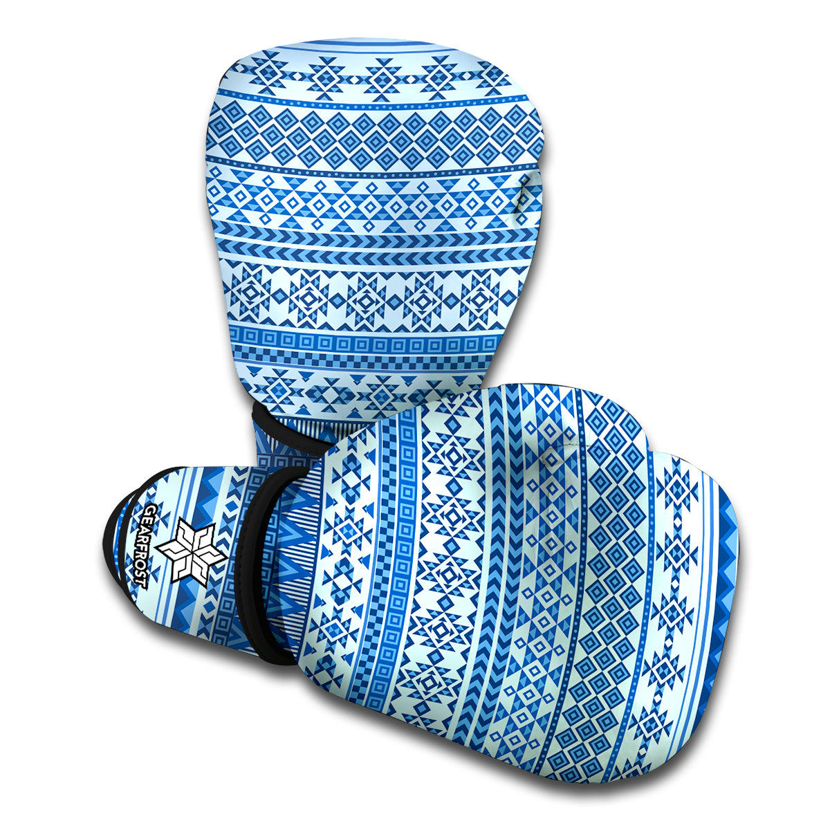 Blue Native American Aztec Pattern Print Boxing Gloves