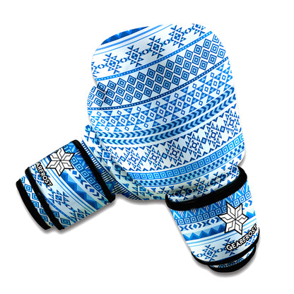 Blue Native American Aztec Pattern Print Boxing Gloves