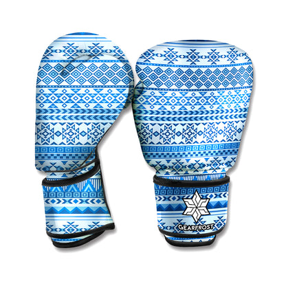 Blue Native American Aztec Pattern Print Boxing Gloves