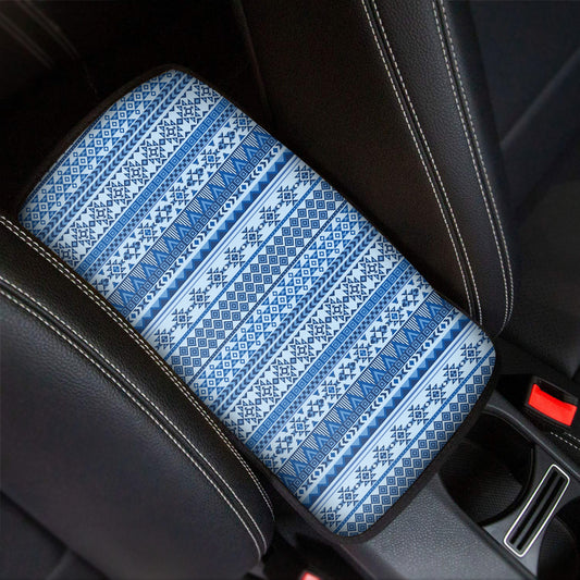 Blue Native American Aztec Pattern Print Car Center Console Cover