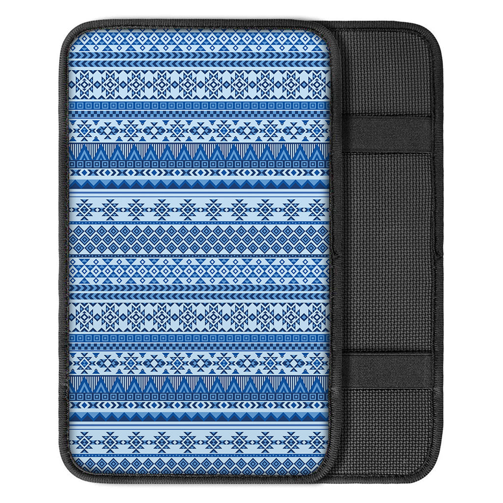 Blue Native American Aztec Pattern Print Car Center Console Cover
