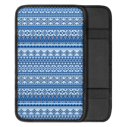 Blue Native American Aztec Pattern Print Car Center Console Cover