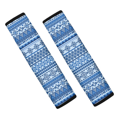Blue Native American Aztec Pattern Print Car Seat Belt Covers