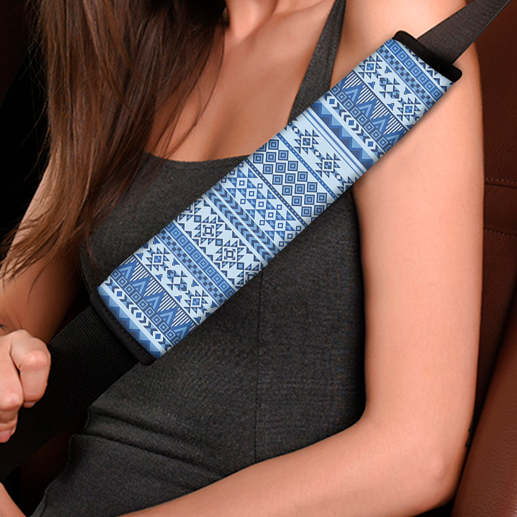 Blue Native American Aztec Pattern Print Car Seat Belt Covers