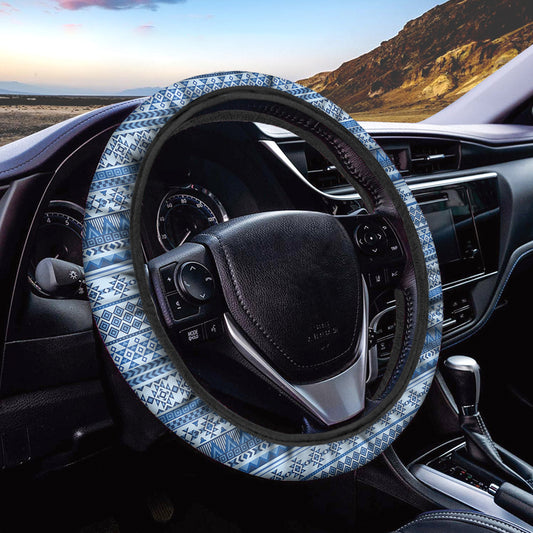 Blue Native American Aztec Pattern Print Car Steering Wheel Cover