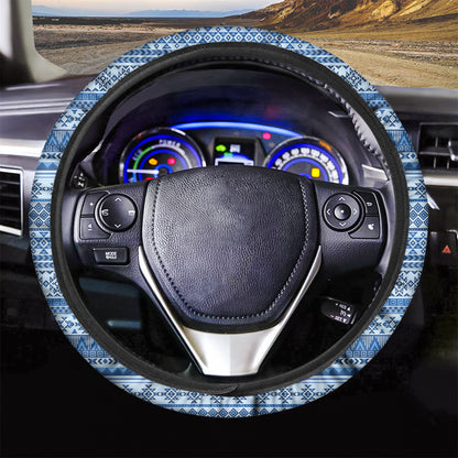 Blue Native American Aztec Pattern Print Car Steering Wheel Cover