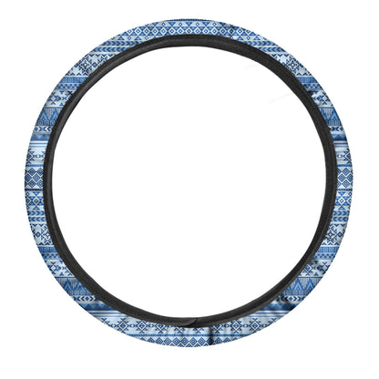 Blue Native American Aztec Pattern Print Car Steering Wheel Cover