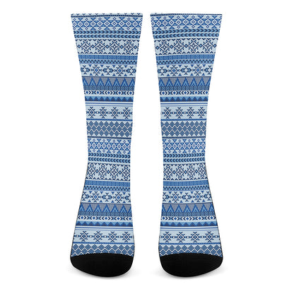 Blue Native American Aztec Pattern Print Crew Socks