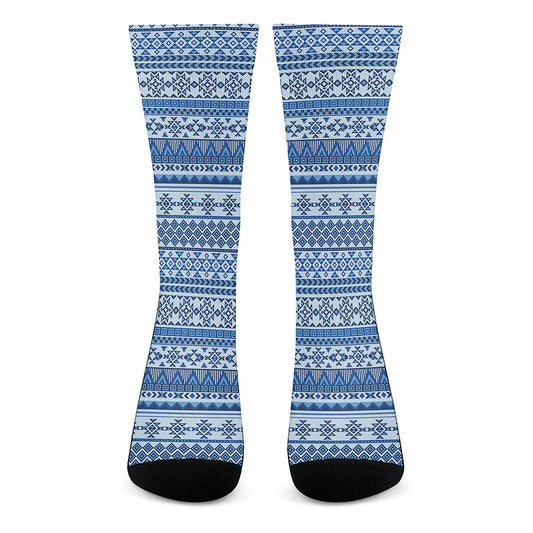 Blue Native American Aztec Pattern Print Crew Socks
