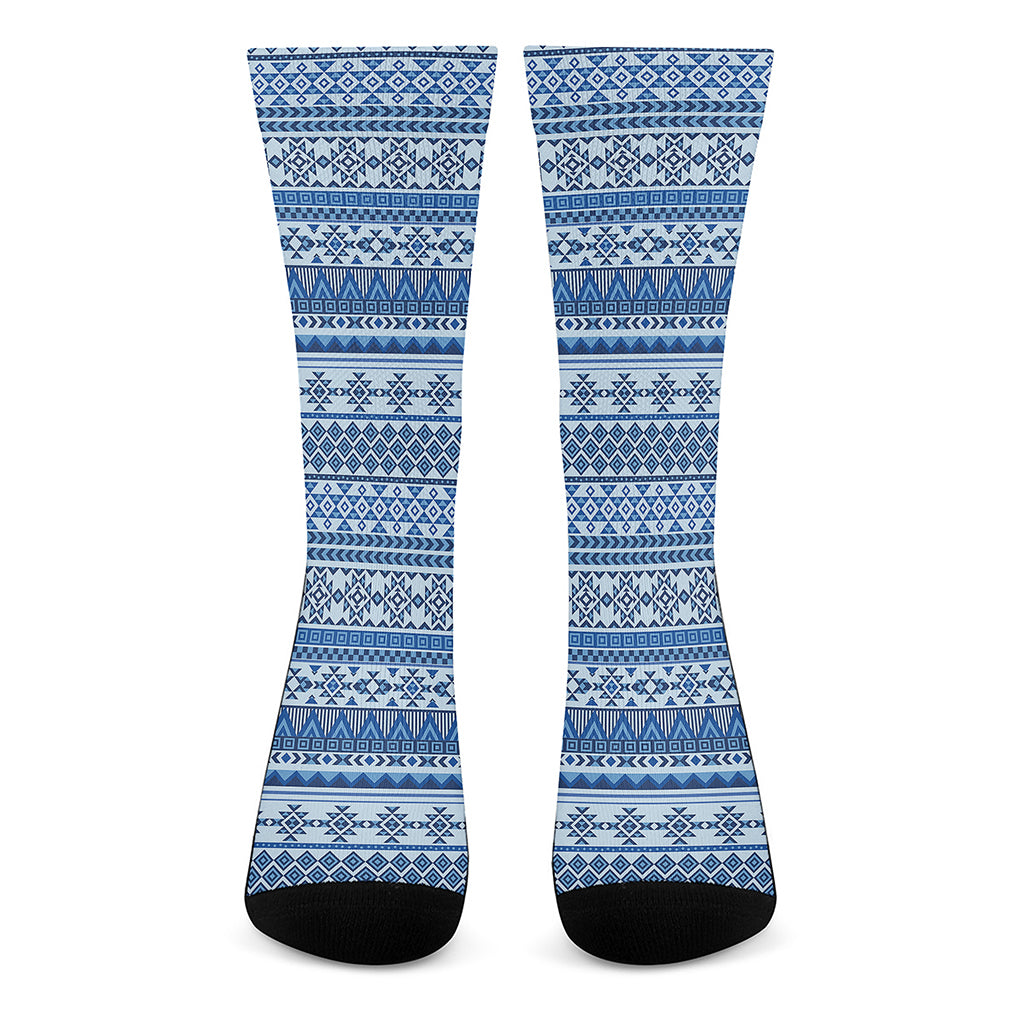 Blue Native American Aztec Pattern Print Crew Socks