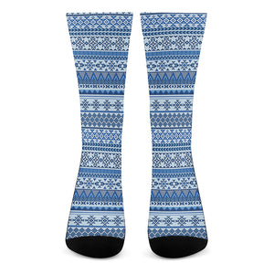 Blue Native American Aztec Pattern Print Crew Socks