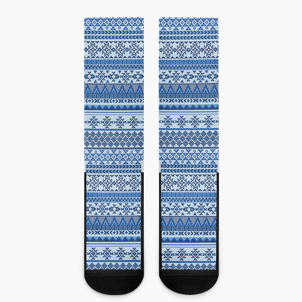 Blue Native American Aztec Pattern Print Crew Socks