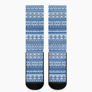 Blue Native American Aztec Pattern Print Crew Socks