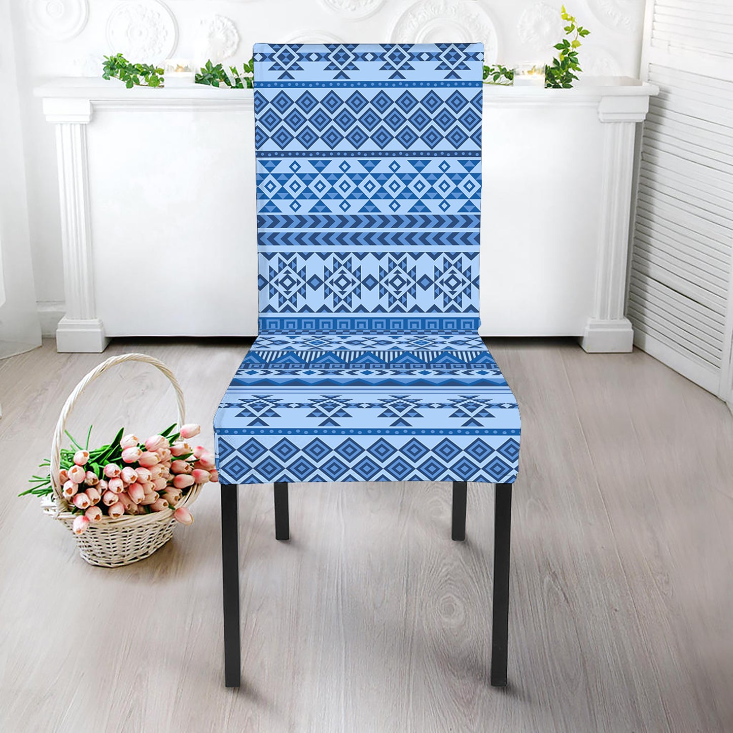 Blue Native American Aztec Pattern Print Dining Chair Slipcover