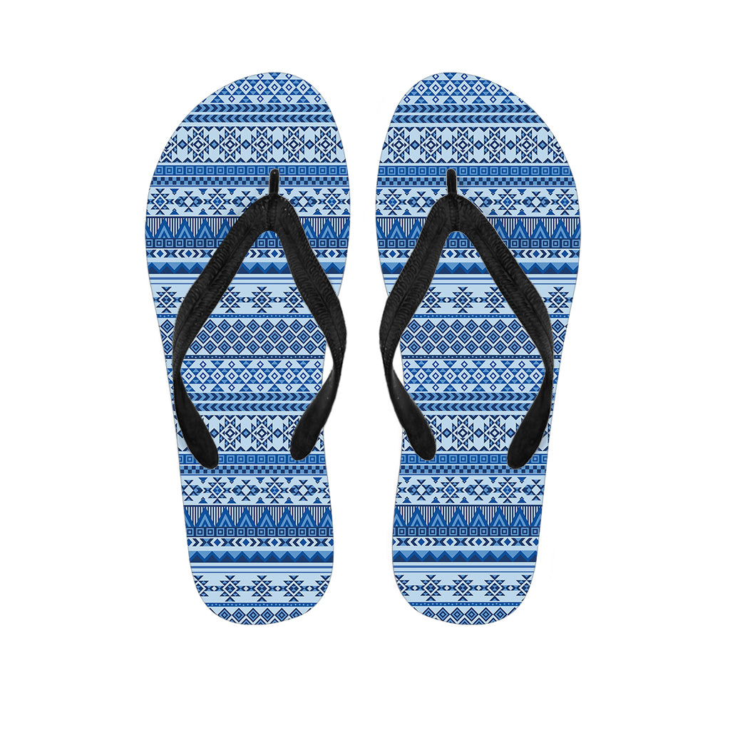 Blue Native American Aztec Pattern Print Flip Flops