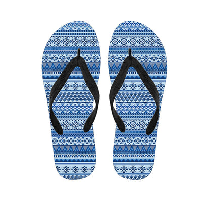 Blue Native American Aztec Pattern Print Flip Flops