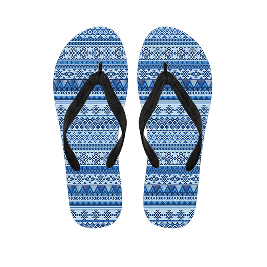 Blue Native American Aztec Pattern Print Flip Flops
