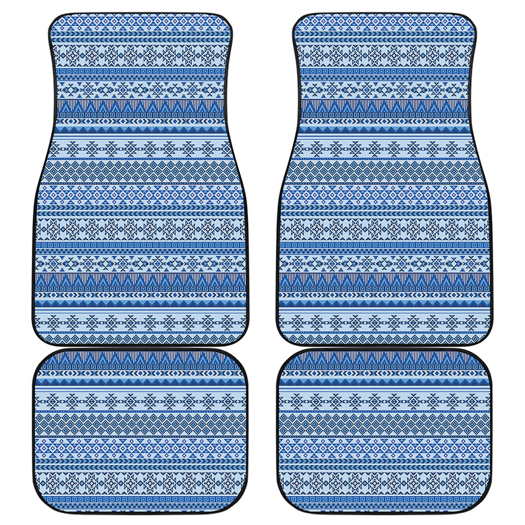 Blue Native American Aztec Pattern Print Front and Back Car Floor Mats