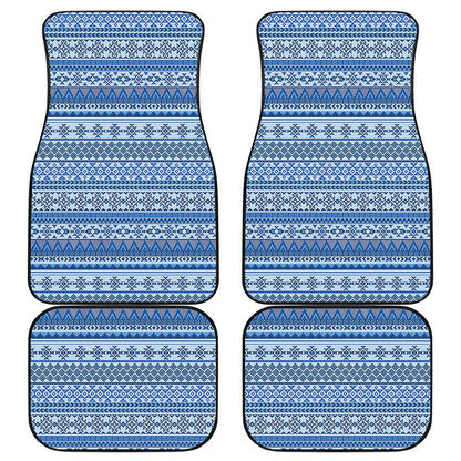 Blue Native American Aztec Pattern Print Front and Back Car Floor Mats