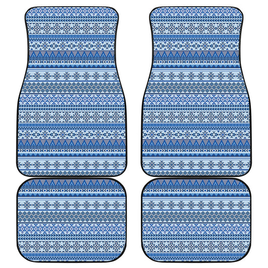 Blue Native American Aztec Pattern Print Front and Back Car Floor Mats
