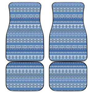 Blue Native American Aztec Pattern Print Front and Back Car Floor Mats