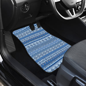 Blue Native American Aztec Pattern Print Front and Back Car Floor Mats