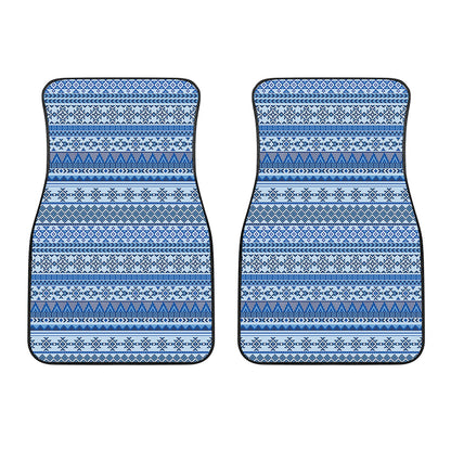 Blue Native American Aztec Pattern Print Front Car Floor Mats