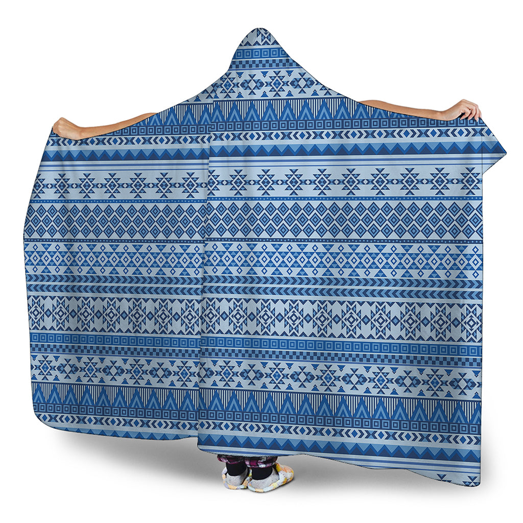 Blue Native American Aztec Pattern Print Hooded Blanket