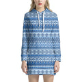 Blue Native American Aztec Pattern Print Pullover Hoodie Dress