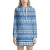 Blue Native American Aztec Pattern Print Hoodie Dress