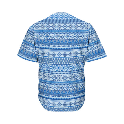 Blue Native American Aztec Pattern Print Men's Baseball Jersey