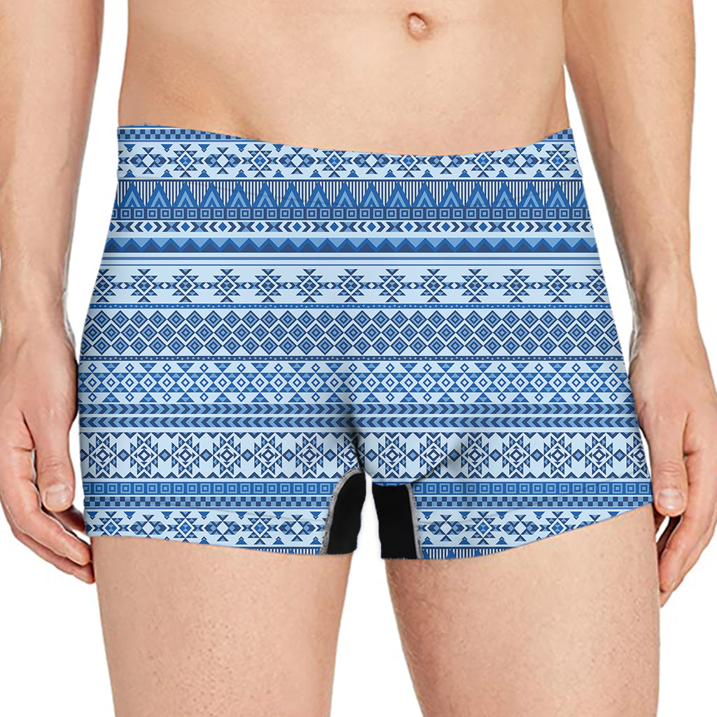 Blue Native American Aztec Pattern Print Men's Boxer Briefs