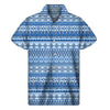 Blue Native American Aztec Pattern Print Men's Short Sleeve Shirt