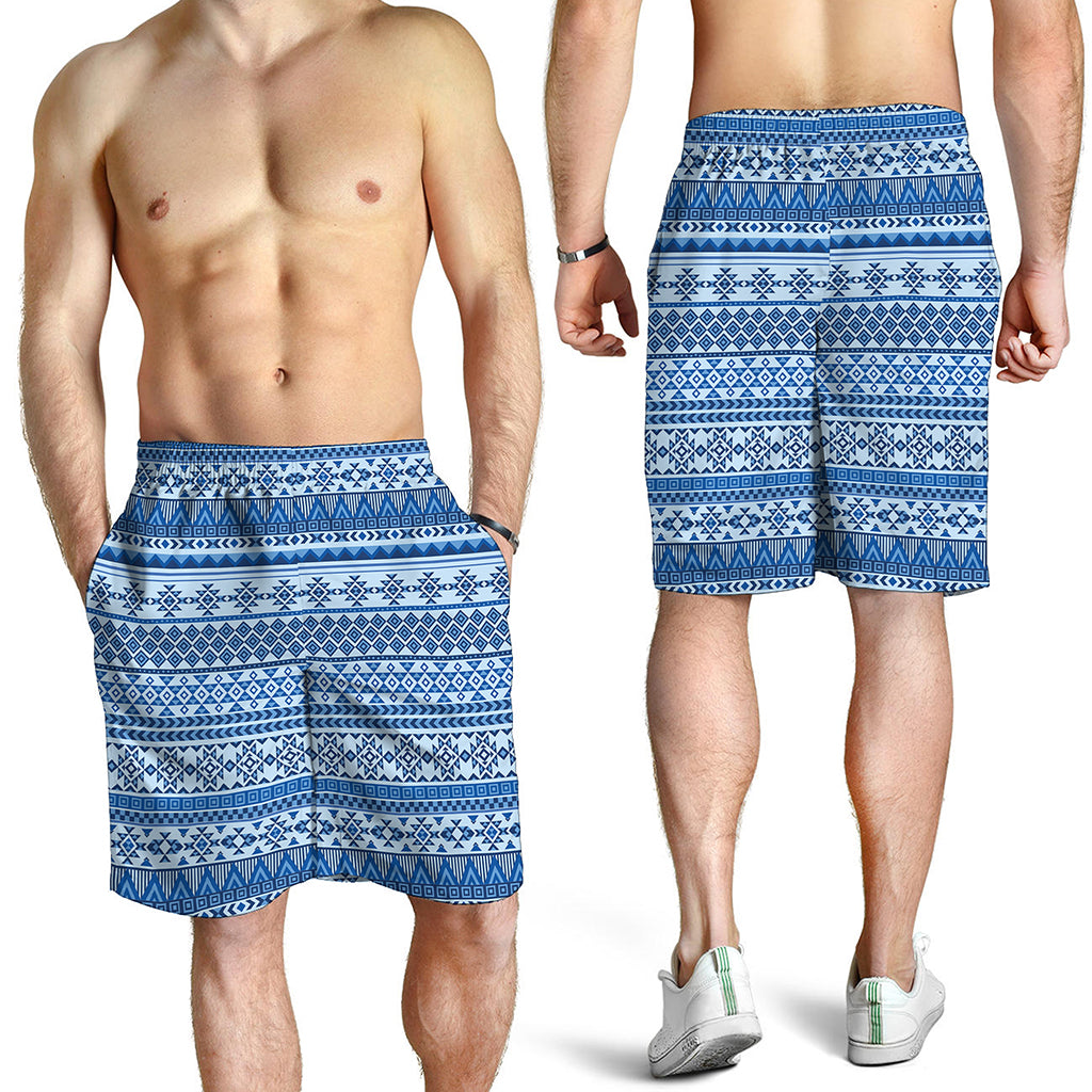 Blue Native American Aztec Pattern Print Men's Shorts