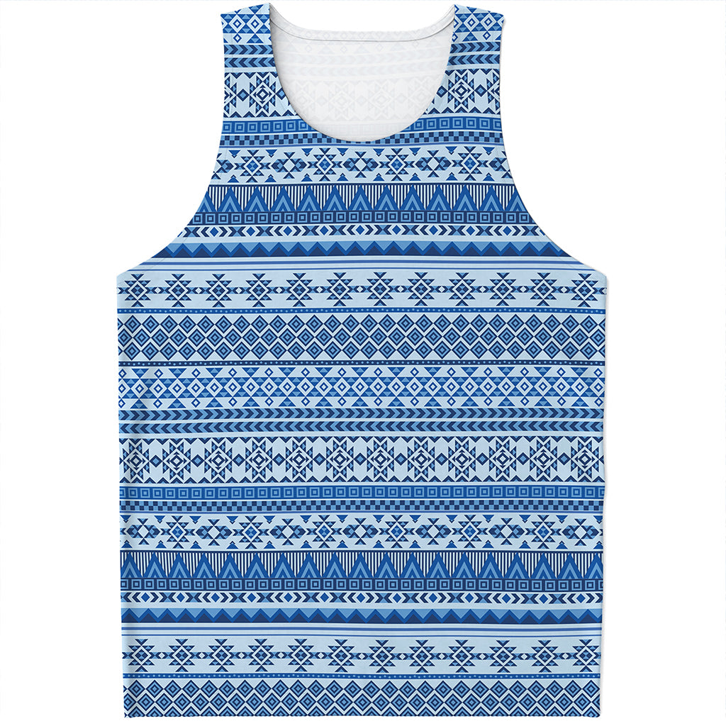 Blue Native American Aztec Pattern Print Men's Tank Top