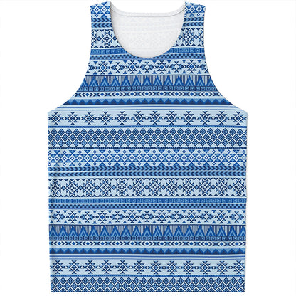 Blue Native American Aztec Pattern Print Men's Tank Top