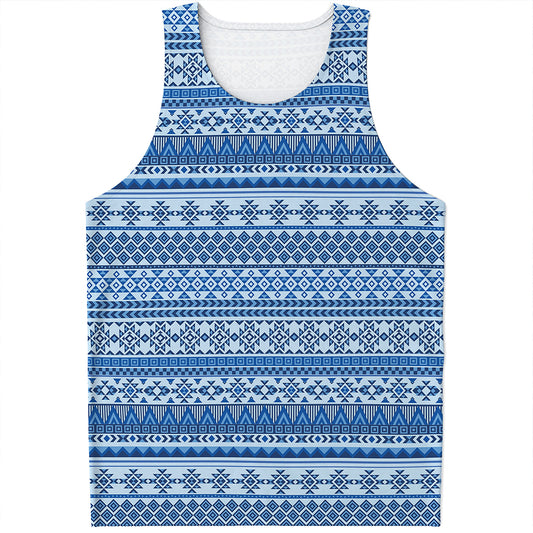 Blue Native American Aztec Pattern Print Men's Tank Top