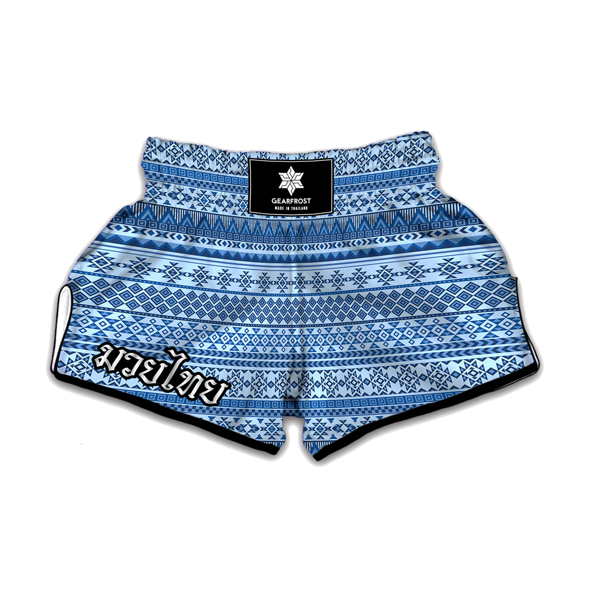 Blue Native American Aztec Pattern Print Muay Thai Boxing Shorts