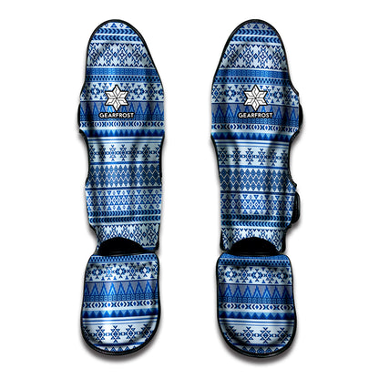 Blue Native American Aztec Pattern Print Muay Thai Shin Guard