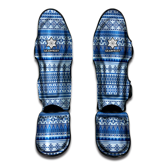Blue Native American Aztec Pattern Print Muay Thai Shin Guard