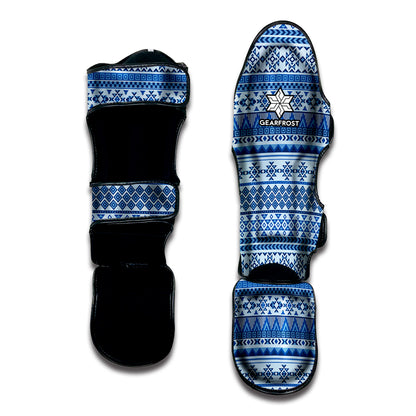 Blue Native American Aztec Pattern Print Muay Thai Shin Guard