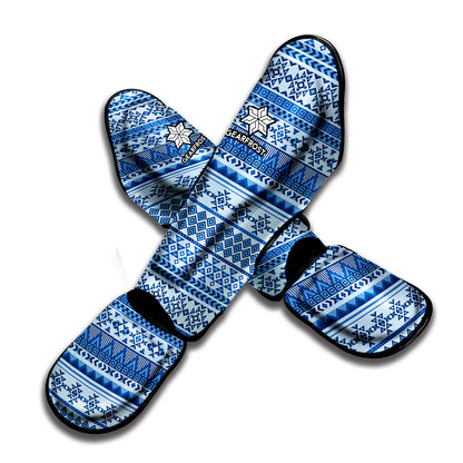 Blue Native American Aztec Pattern Print Muay Thai Shin Guard