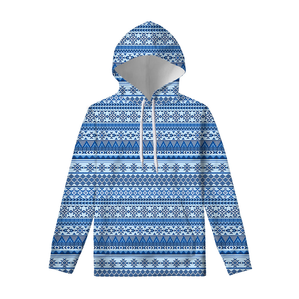 Blue Native American Aztec Pattern Print Pullover Hoodie