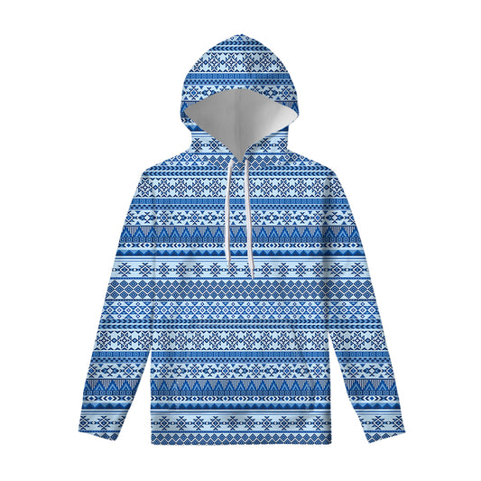 Blue Native American Aztec Pattern Print Pullover Hoodie
